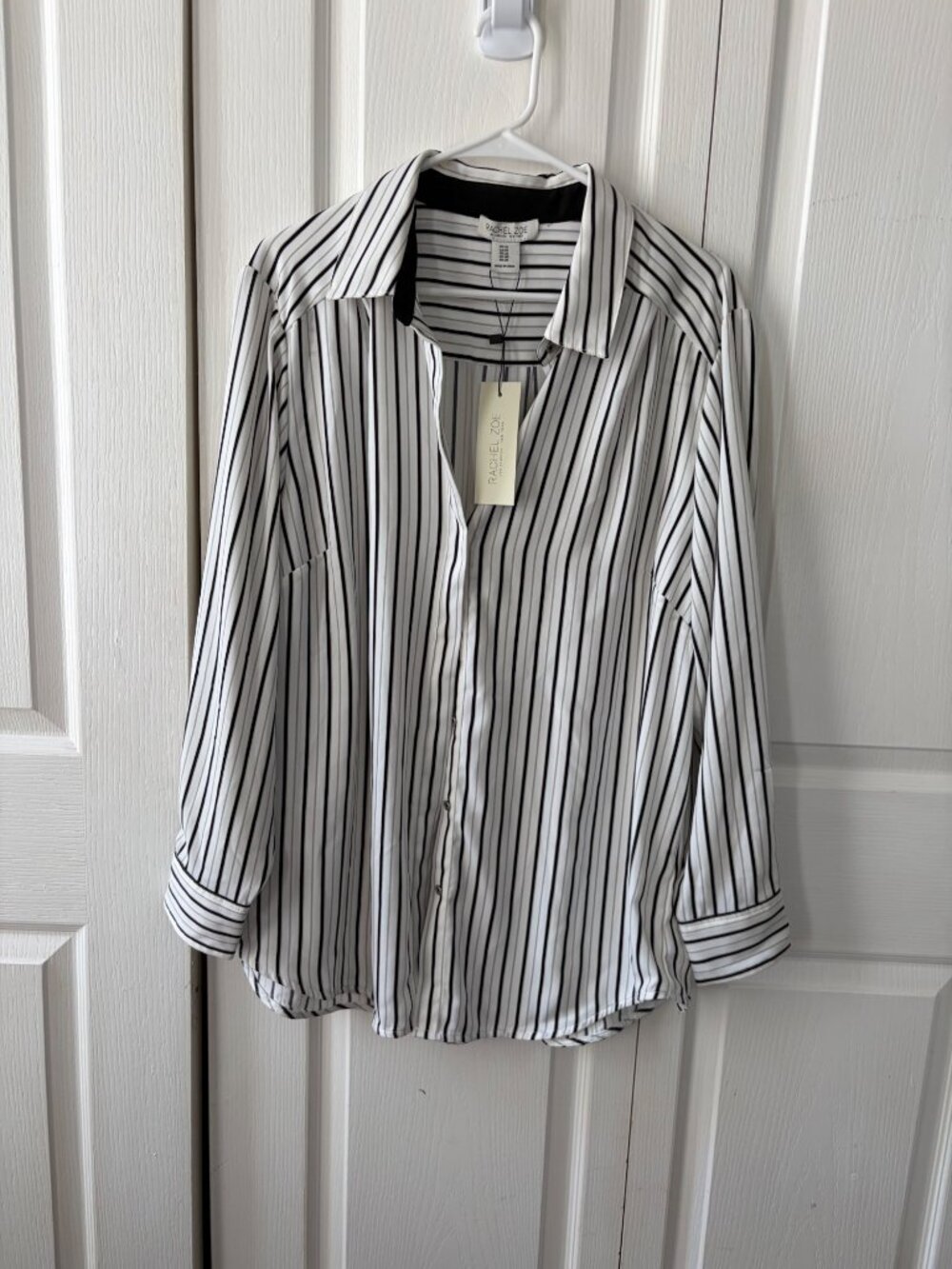 Rachel Zoe Womens Black & White Striped Button-Up Blouse